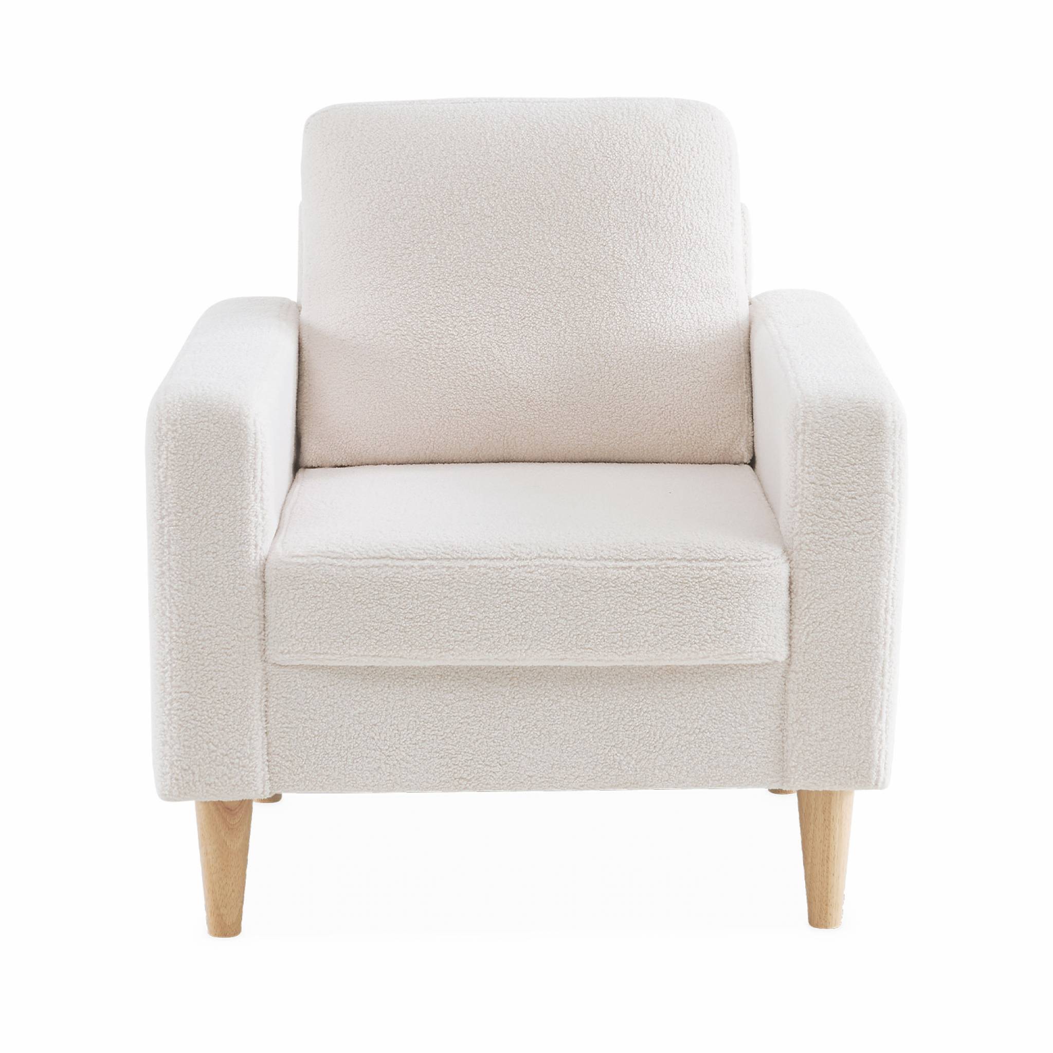 Fauteuil à bouclettes blanc cassé. scandinave  - Bjorn - Canapé 1 place fixe droit pieds bois
