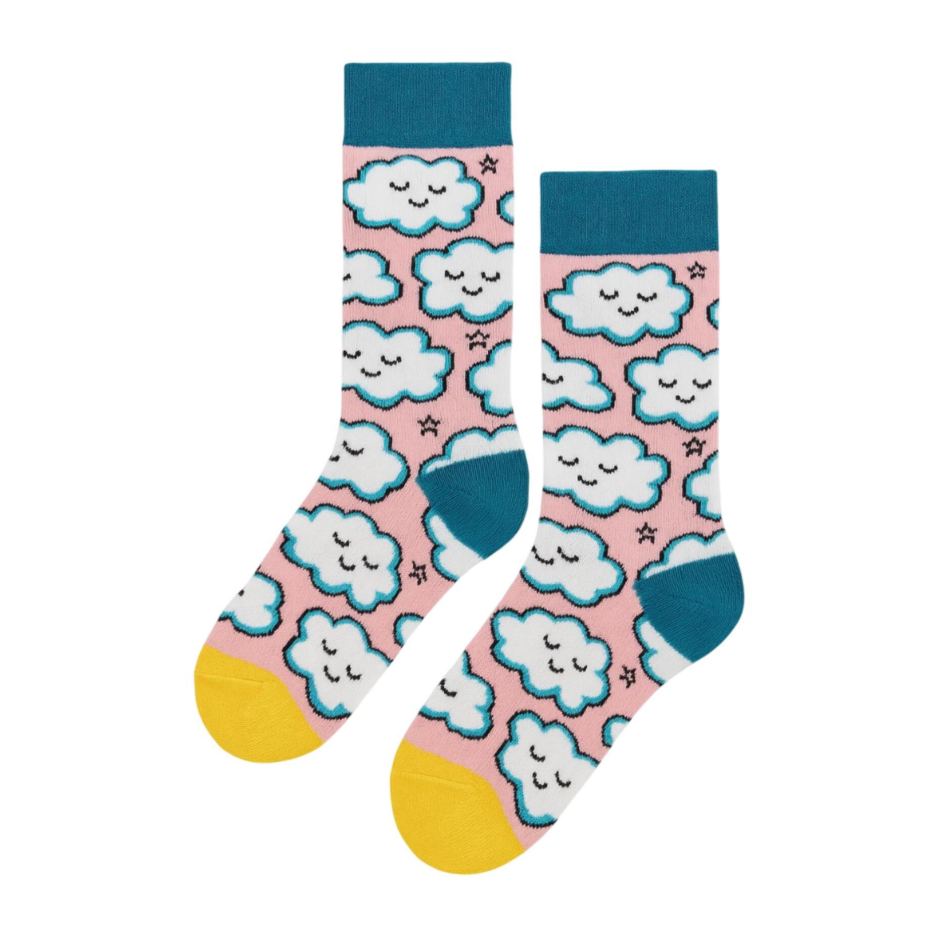 Calcetines Altos Divertidos Unisex con Dibujos de Caritas de nubes, Talla única 27-35