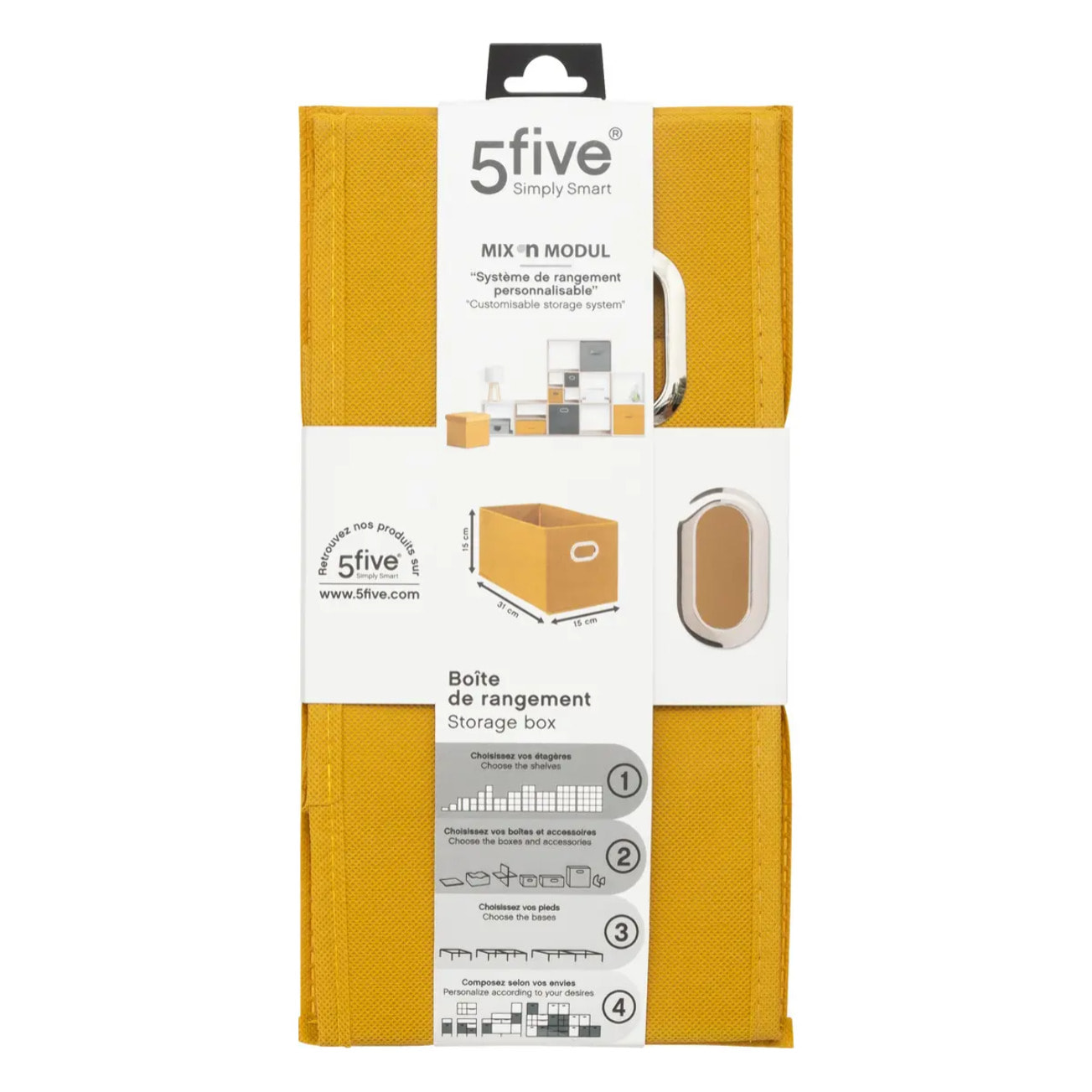 Panier tissu 15x31cm "Mix N' Modul" jaune moutarde