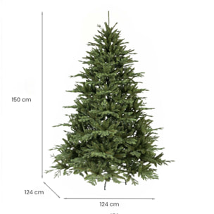 Albero di Natale 150 cm Snowflake, Pino artificiale, Albero effetto reale, Alberello natalizio extra folto, 124x124 h150 cm, Verde