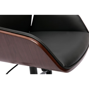 Chaise de bureau à roulettes design noir, bois foncé et métal noir MARLOW