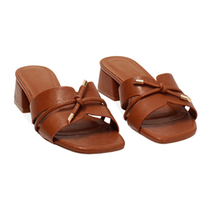 Mules open toe cognac tacco 4 cm