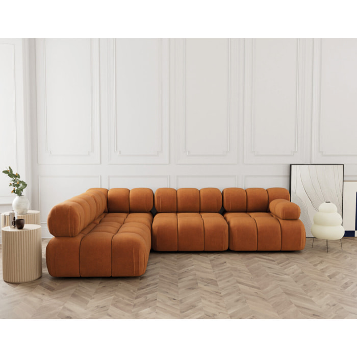 Ruby - canapé modulable d'angle gauche 5 places en velours texturé - Terracotta