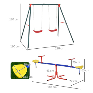 Conjunto para Niños Juego de Balancín para Niños Giratorio 360° y Columpio Doble Infantil con Cuerda Ajustable para Jardín Parque 184x76x71 cm 239x156x180 cm Multicolor