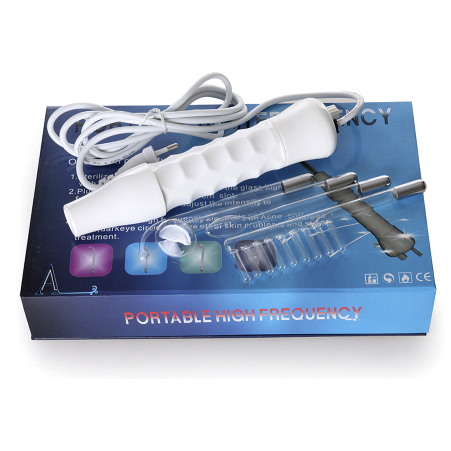 Electroterapia de alta frecuencia, instrumento de belleza portátil. Incluye 4 cabezales.