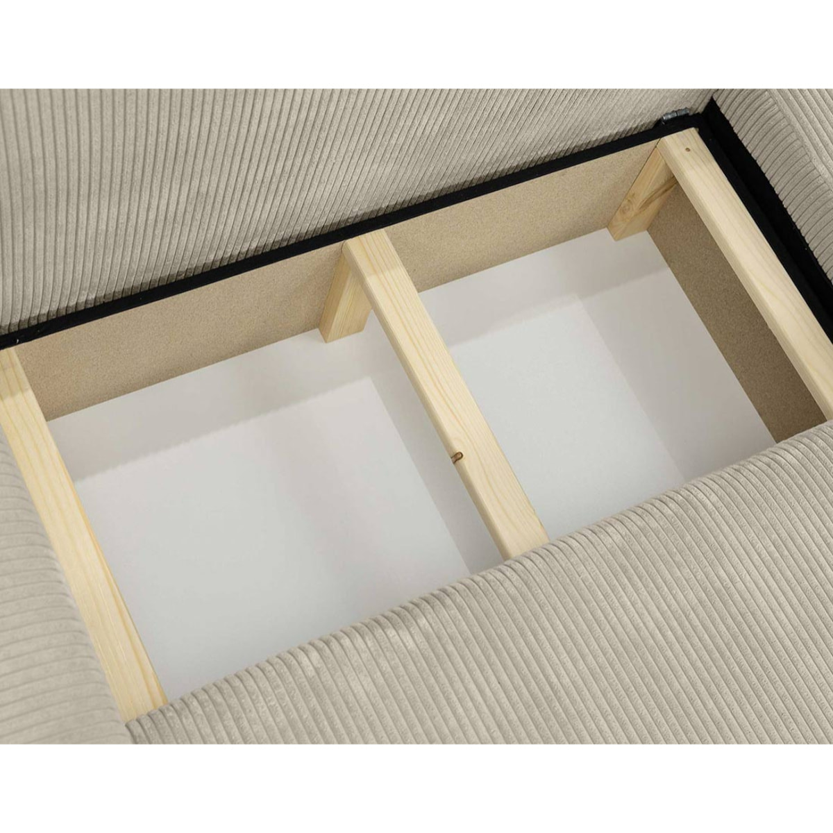 Naomi - Canapé d'angle réversible 4 places convertible avec coffre en velours côtelé - Beige