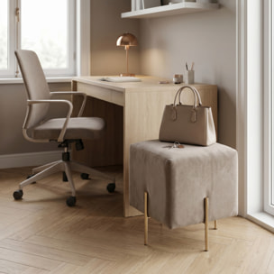 Pouf Quadrato in Velluto con Gambe in Acciaio Dorate, Seduta Imbottita Elegante dallo Stile Contemporaneo per Soggiorno, Camera da Letto e Ingresso
