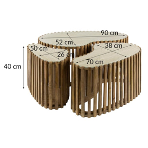 Jade - lot de 3 tables basses gigognes effet travertin - pieds en bois massif de manguier - 90, 70 et 50 cm - Bois / Beige