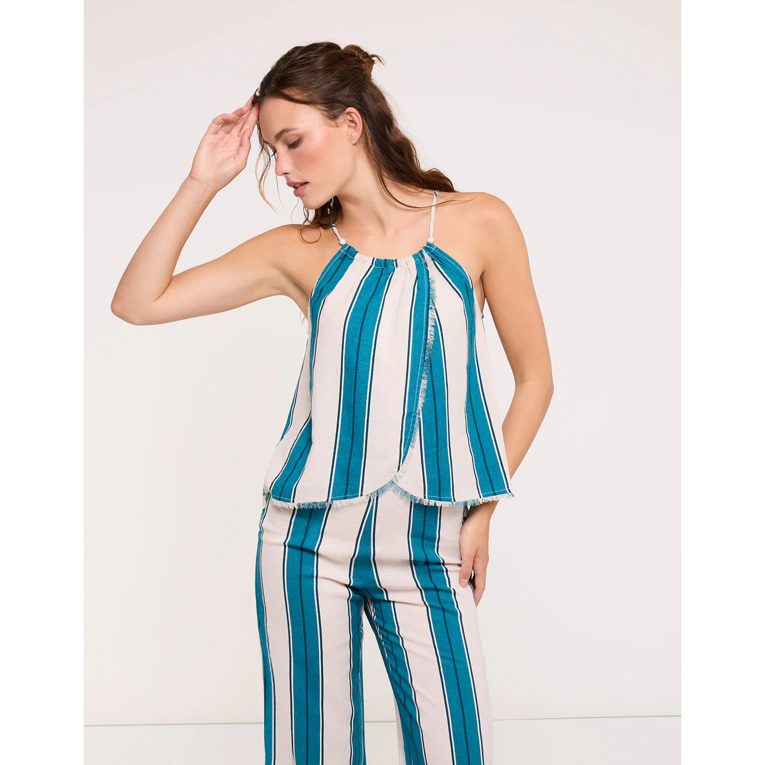 Camisa Tirantes Turquesa Rayas - Modena