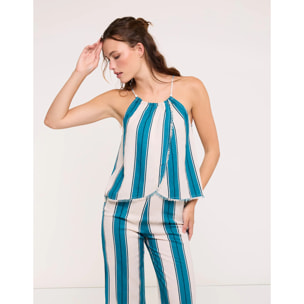 Camisa Tirantes Turquesa Rayas - Modena