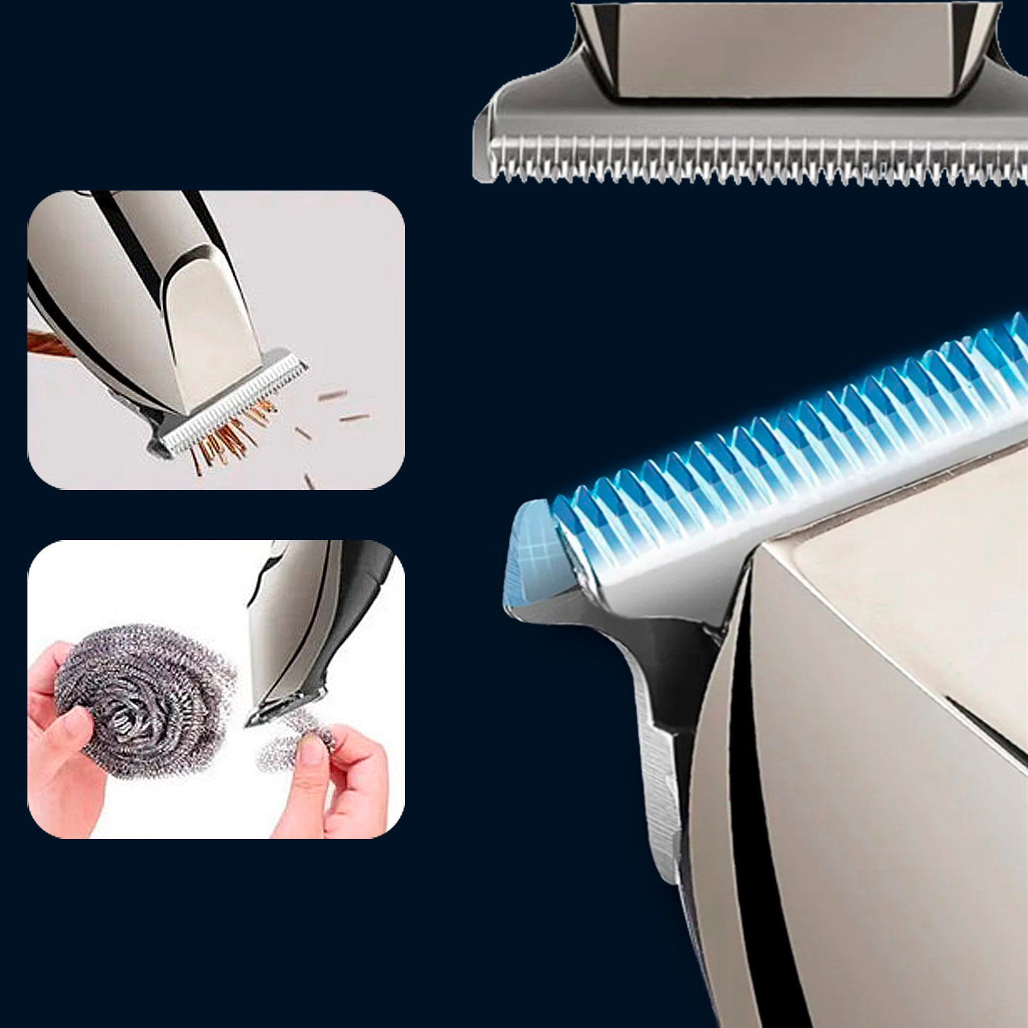 Maquinilla cortapelo con pantalla digital y batería recargable con 2 velocidades y luz. Incluye 3 cabezales intercambiables.