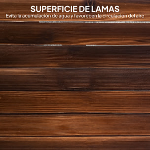 Mesa de Jardín de Madera Mesa de Terraza Exterior 120x63x70 cm con Patas en Forma de Rueda Orificio para Sombrilla y Diseño de Listones Carga 50 kg para Patio Madera Carbonizada