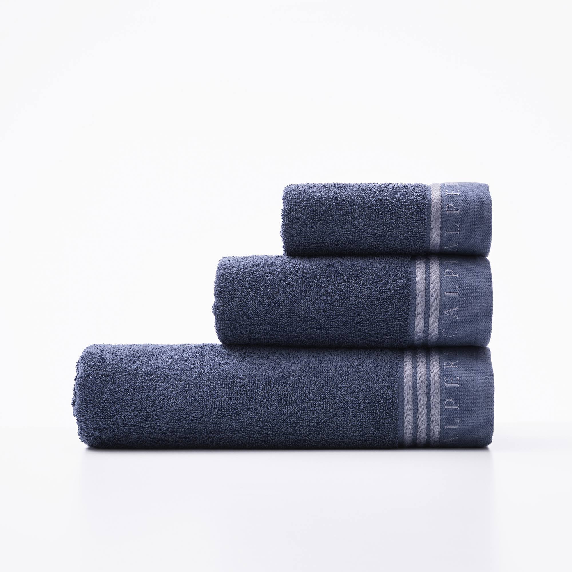 Juego de 4 sets de 3 toallas azul marino (4x tocador 30x50cm + 4x manos 50x90cm + 4x baño 70x140cm) 450gsm en algodón scalpers home