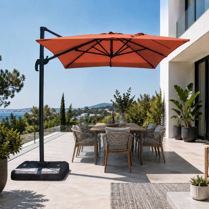 Parasol rectangulaire 2x3m déporté rotatif terracota OTA