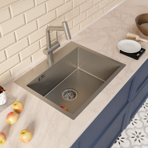 Timeless 55x45x21 cm évier encastrable inox 304 + mitigeur inox avec douchette extractible, gun metal brossé (TMLKST-5545BGM-M1)