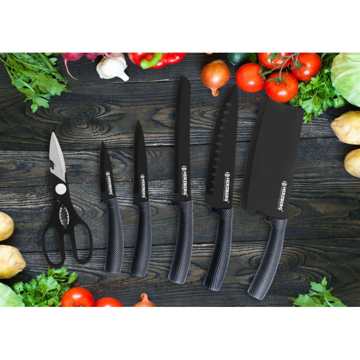 Set de couteaux avec support 8 pièces carbon Herzberg HGMSN8CAR