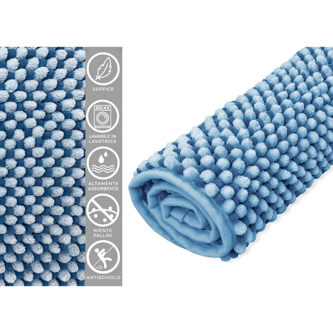 Tappeto Bagno Doccia Antiscivolo Super Assorbente Modello Dots Cielo