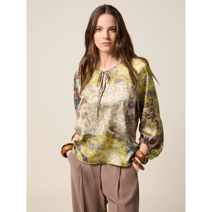 Oltre - Blusa de satén estampada - Verde