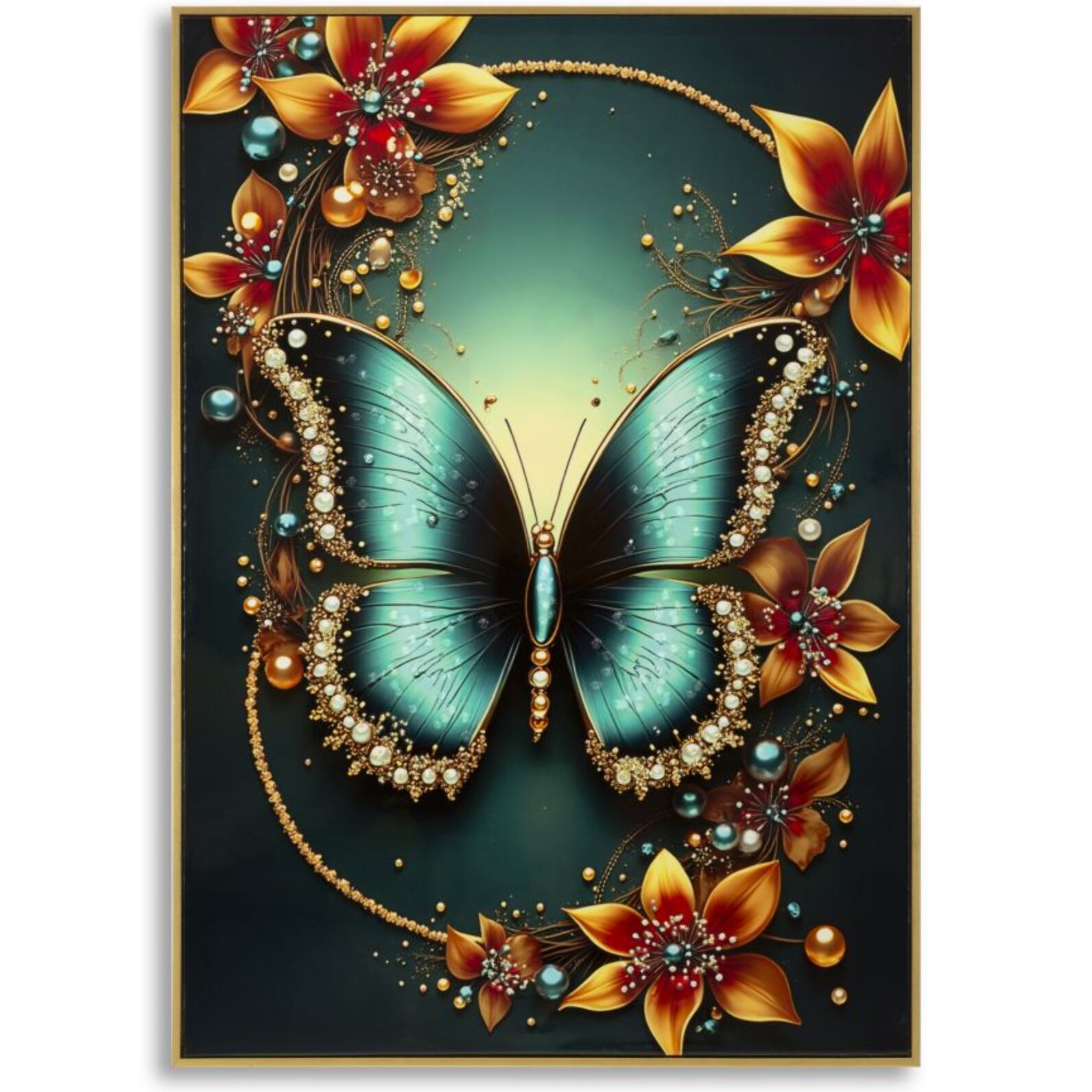 STAMPA DECORATA SU TELA LACCATA C/CORNICE BUTTERLY -A- CM 70X4X100