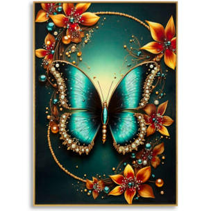 STAMPA DECORATA SU TELA LACCATA C/CORNICE BUTTERLY -A- CM 70X4X100