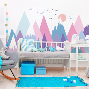 Stickers muraux enfants - Décoration chambre bébé - Autocollant Sticker mural géant enfant montagnes scandinaves MUJKA