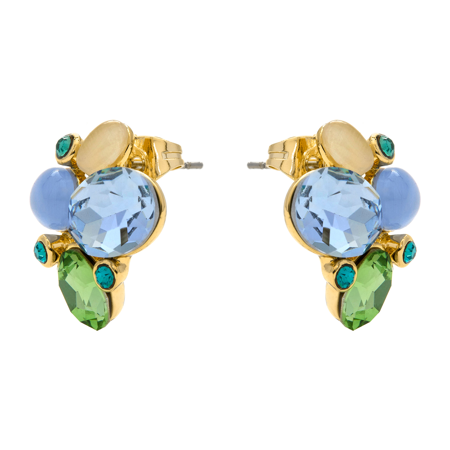Pendientes de Ojo de Gato Azul acabado en oro amarillo 18k