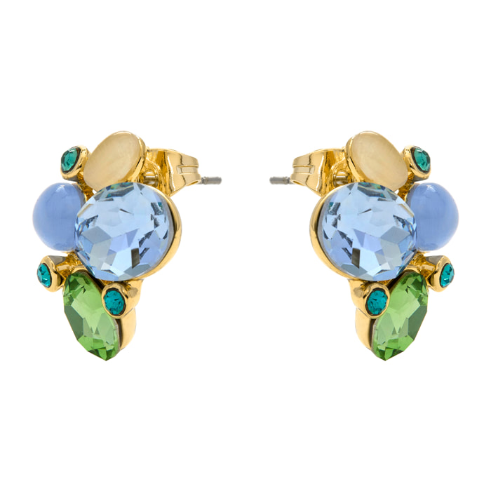 Pendientes de Ojo de Gato Azul acabado en oro amarillo 18k