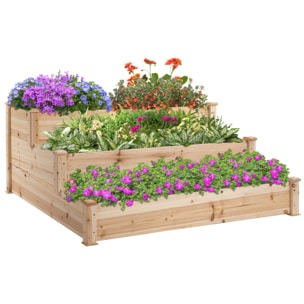 Jardinera Exterior Grande de Madera Arriate de Jardín de 3 Niveles con Diseño de Escalera Huerto Urbano para Cultivos Plantas Flores para Patio Terraza Balcón 120x120x56 cm Natural