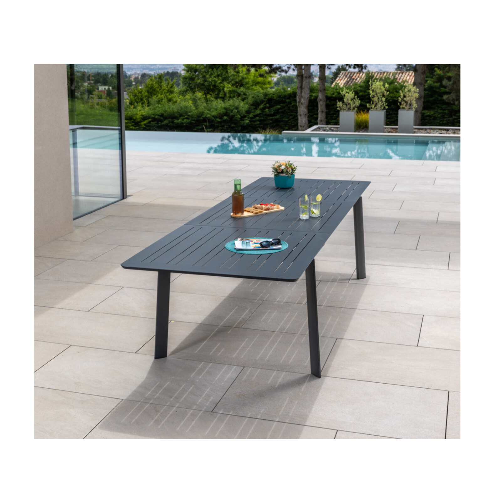Ensemble table et chaises de jardin  - Gris Anthracite - NAIROBINEA