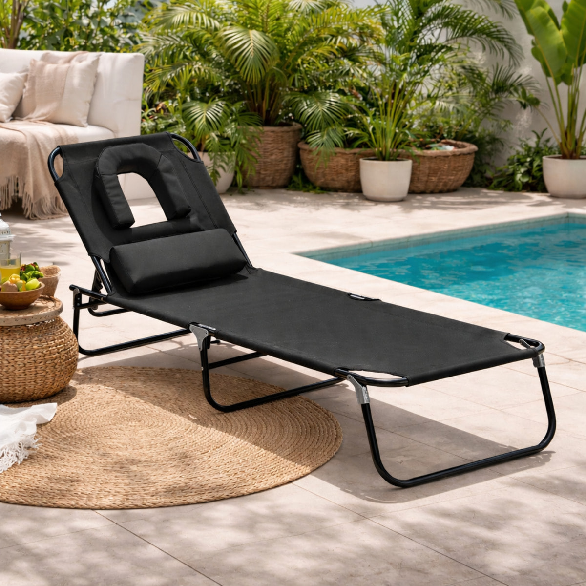 Transat de jardin – Pliable et confortable – Gain de place