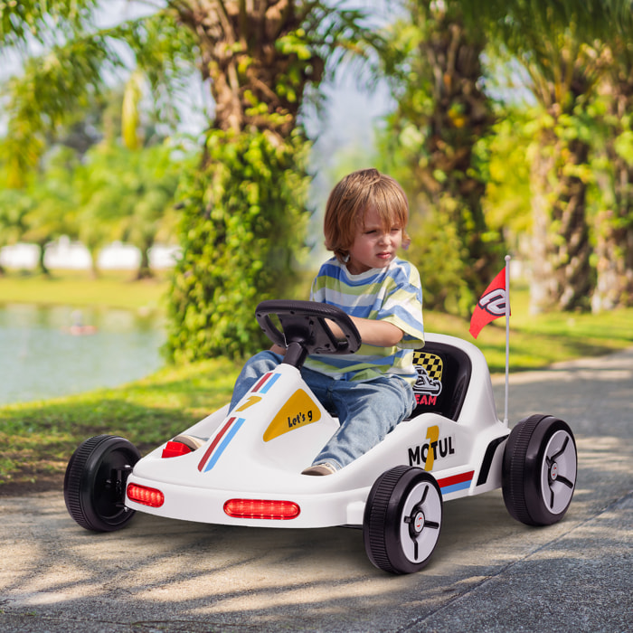 Kart Eléctrico para Niños de +3 Años Kart Eléctrico 6 V con Música Luz Bocina Cinturón de Seguridad Go Kart Carga 50 kg Blanco