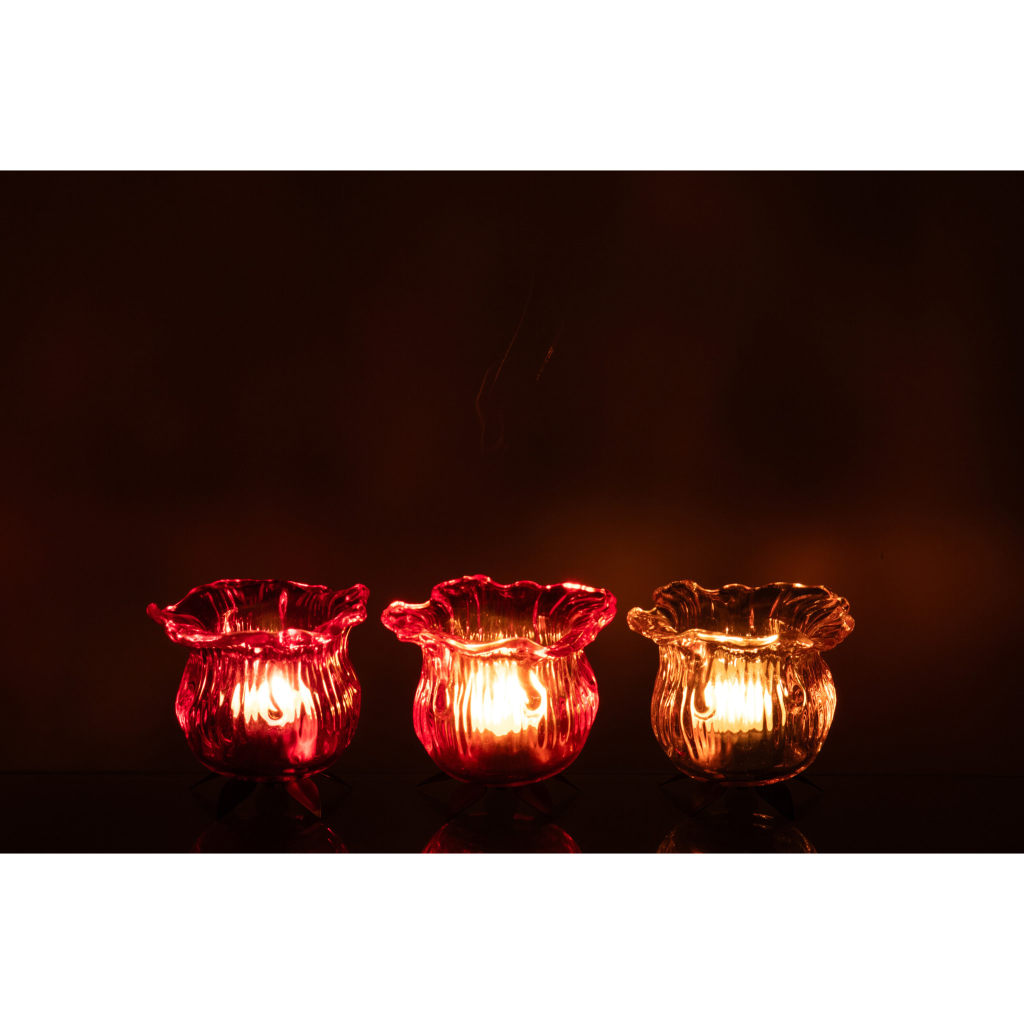 J-Line Photophore Fleur - verre - orange/rose - 3 pièces