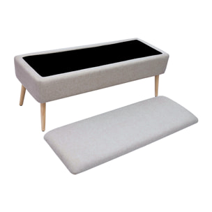 Banc coffre en tissu effet velours texturé beige et bois clair massif L120 cm LARS