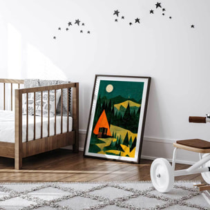 Affiche enfant cabane dans la forêt  Affiche + cadre en bois - Noir
