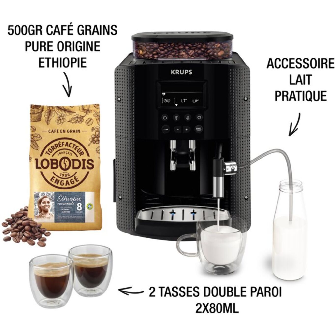 Expresso Broyeur KRUPS pack EA8168F2 + 500g café en grains