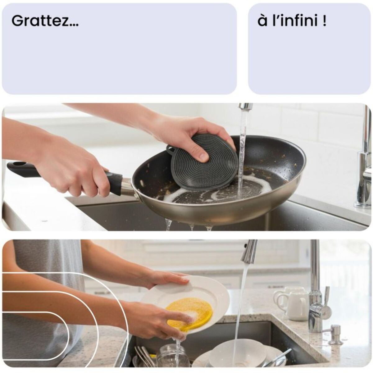 Eponge ESSENTIELB en Silicone x5 - Hygiénique et Réutilisable, Nettoyage Multi-usages, Surfaces et Anti-rayures