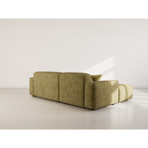 Lison - Canapé d'angle gauche 4 places en velours texturé - Vert Kaki