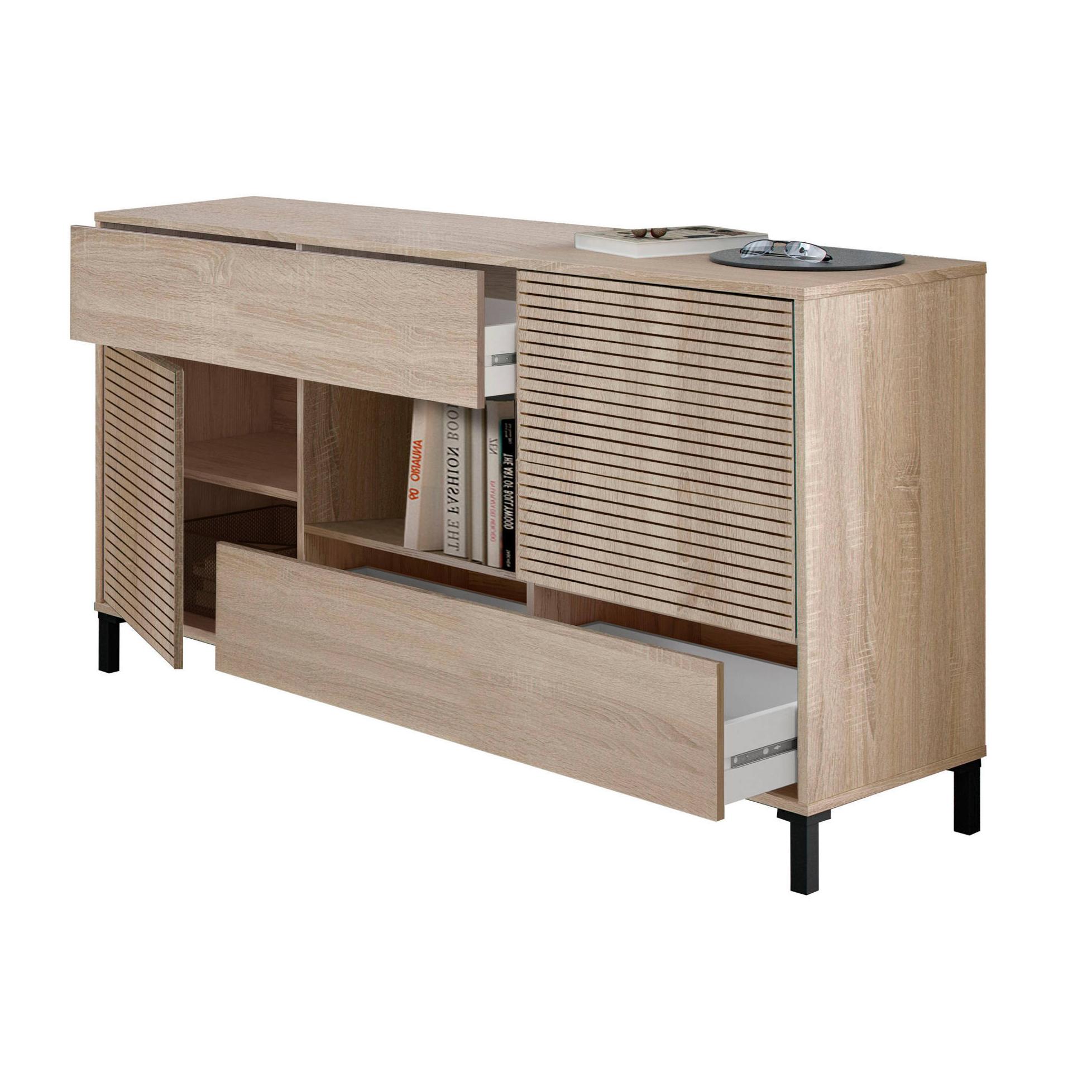 Credenza Waco, Madia moderna a 2 ante, Buffet da soggiorno, Mobile porta TV, Madia con piedini per salotto, cm 151x41h80, Rovere