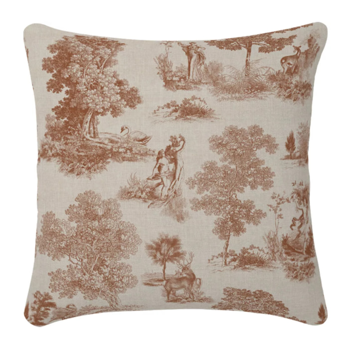 Housse de coussin lin & coton 165 g/m² imprimé brun Poesie brique