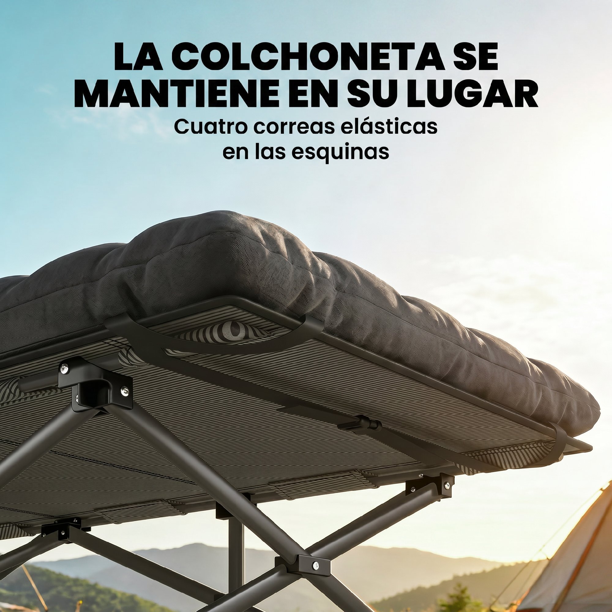 Cama Plegable Camping con Colchón Extraíble Cama de Acampada Portátil Extra Ancha 80 cm Tela Oxford 600D con Reposacabezas Bolsa Transporte Bolsillo Carga 200 kg para Playa Senderismo Negro