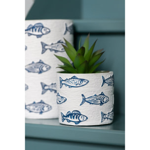 J-Line Cache-pot Poisson Rond - céramique - blanc/bleu - medium