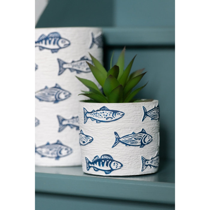 J-Line Cache-pot Poisson Rond - céramique - blanc/bleu - medium