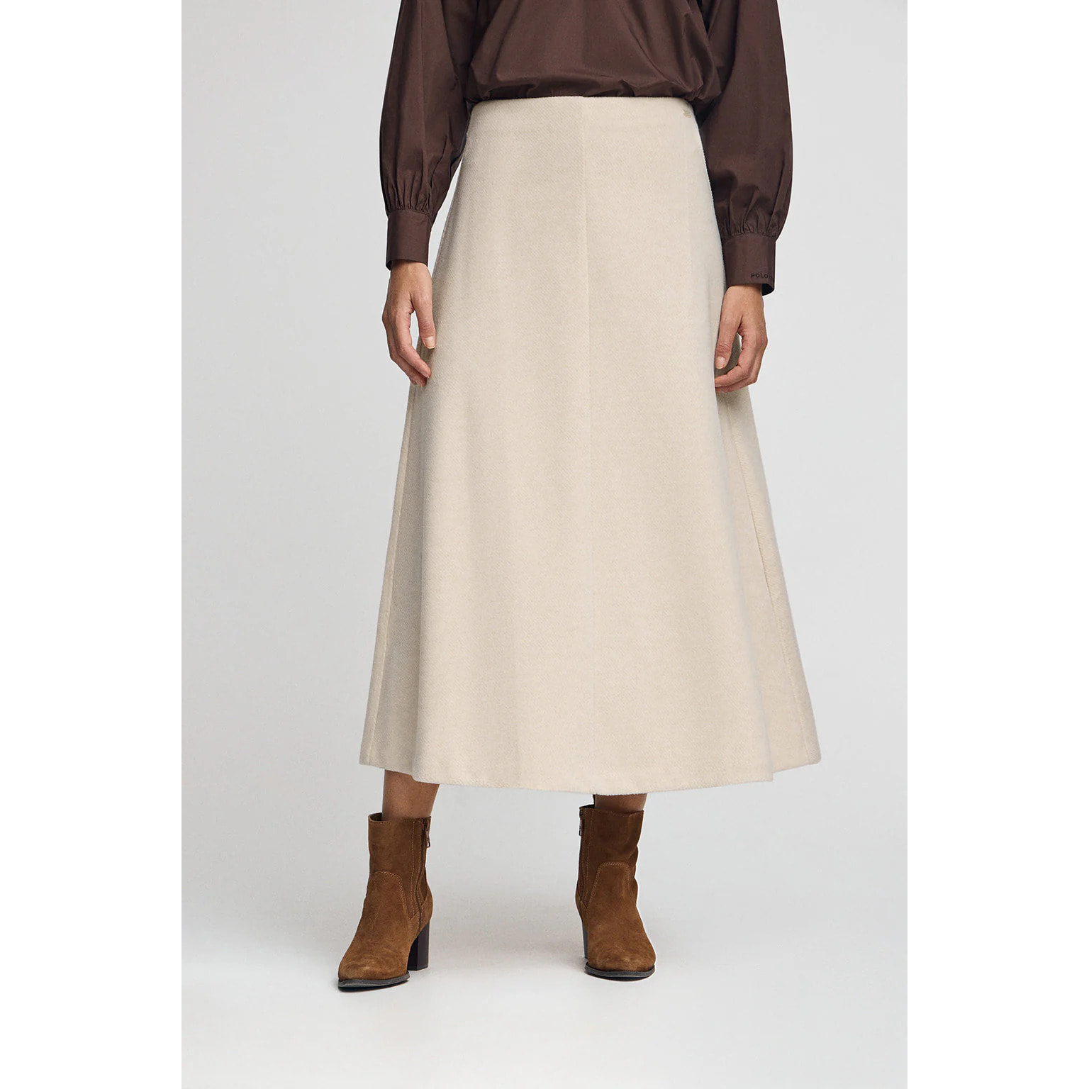 Gonna in lana Aria ecrù con dettagli Polo Club
