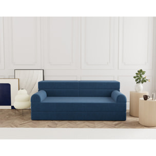 Astral - Canapé 3 places convertible en velours texturé - Bleu