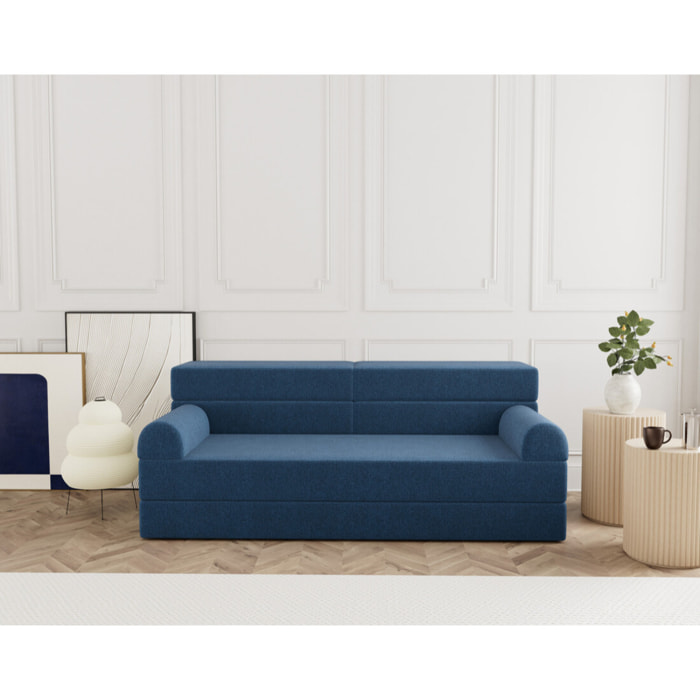 Astral - Canapé 3 places convertible en velours texturé - Bleu
