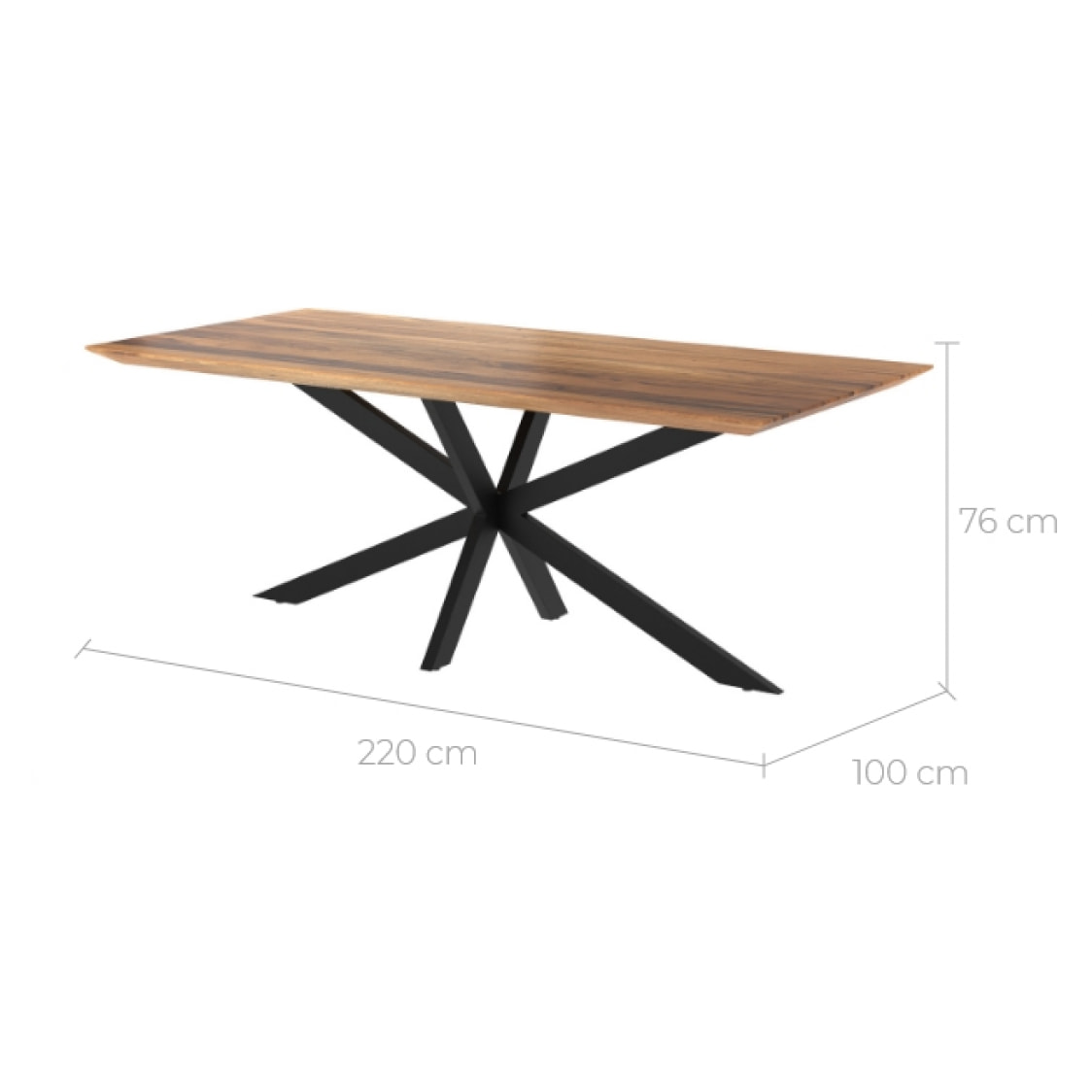 Table rectangulaire Sudirman 8 personnes en bois et métal 220 cm