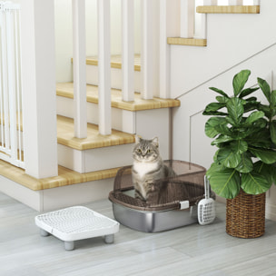 Arenero para Gatos Cubierto Extragrande Caja de Arena Cerrado con Bandeja de Acero Inoxidable Bordes Altos Pala Peldaño Zona para Caída de Arena sin Olor Fácil Limpieza para Gatos Grandes Gris