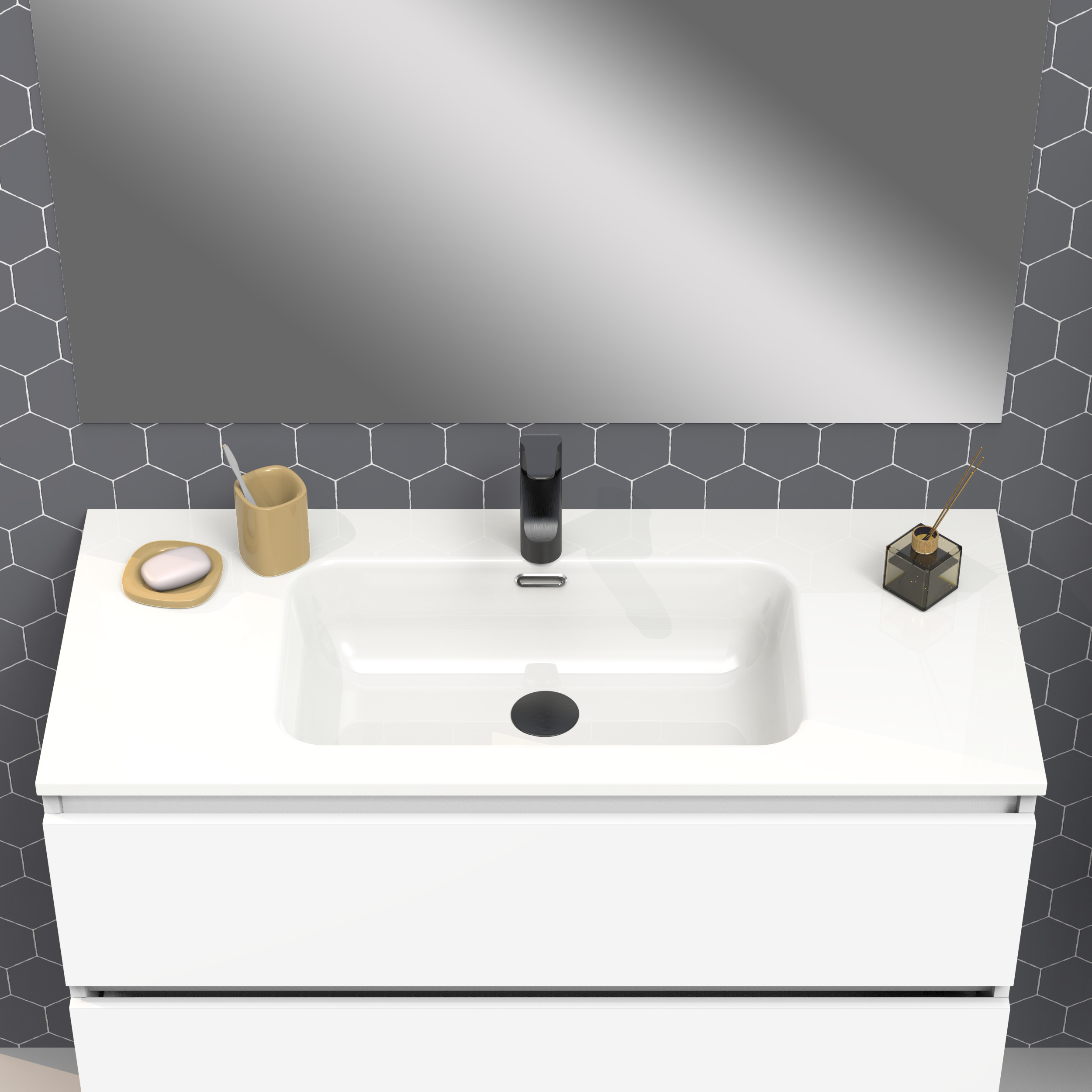 Conjunto de baño IRONA 2C, 90cm, incluye lavabo y espejo