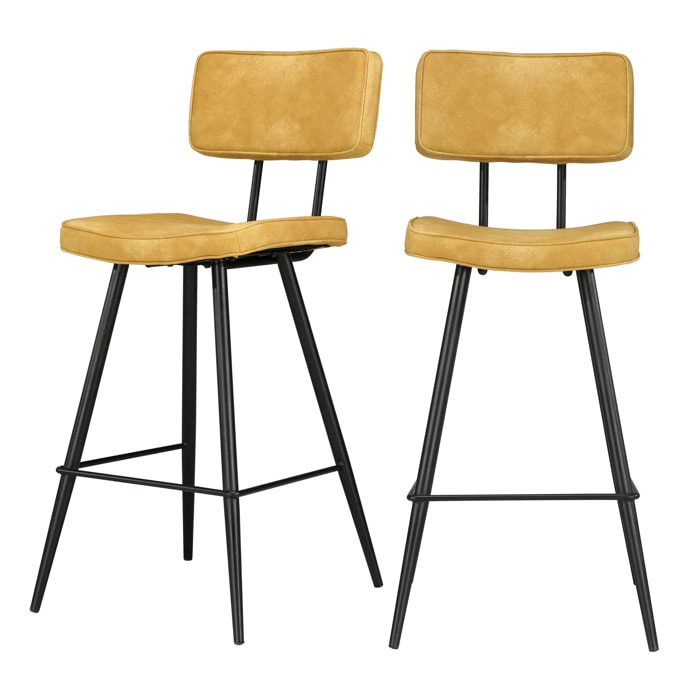 Lot de 2 chaises de bar mi-hauteur 66 cm cuir synthétique jaune - Texas