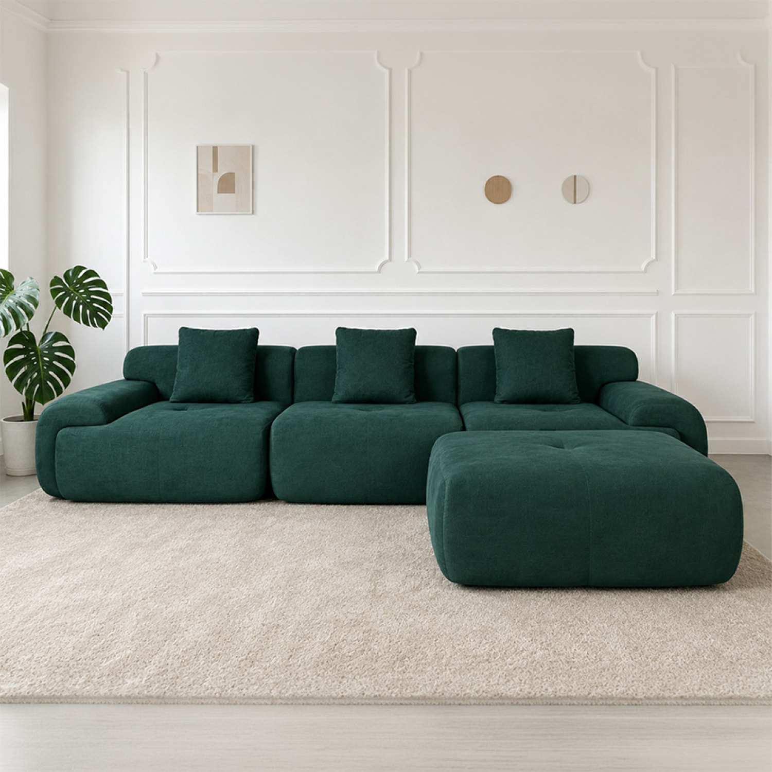 Canapé compressé modulable en tissu chenille vert foncé 4-5 places BURGESS